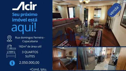 Apartamento com 3 Quartos à venda, 182m² no Copacabana, Rio de Janeiro